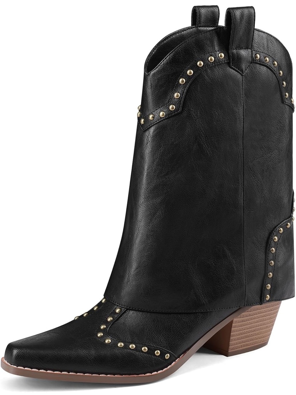 Women's Black Stud-Trim Western Ankle Boots